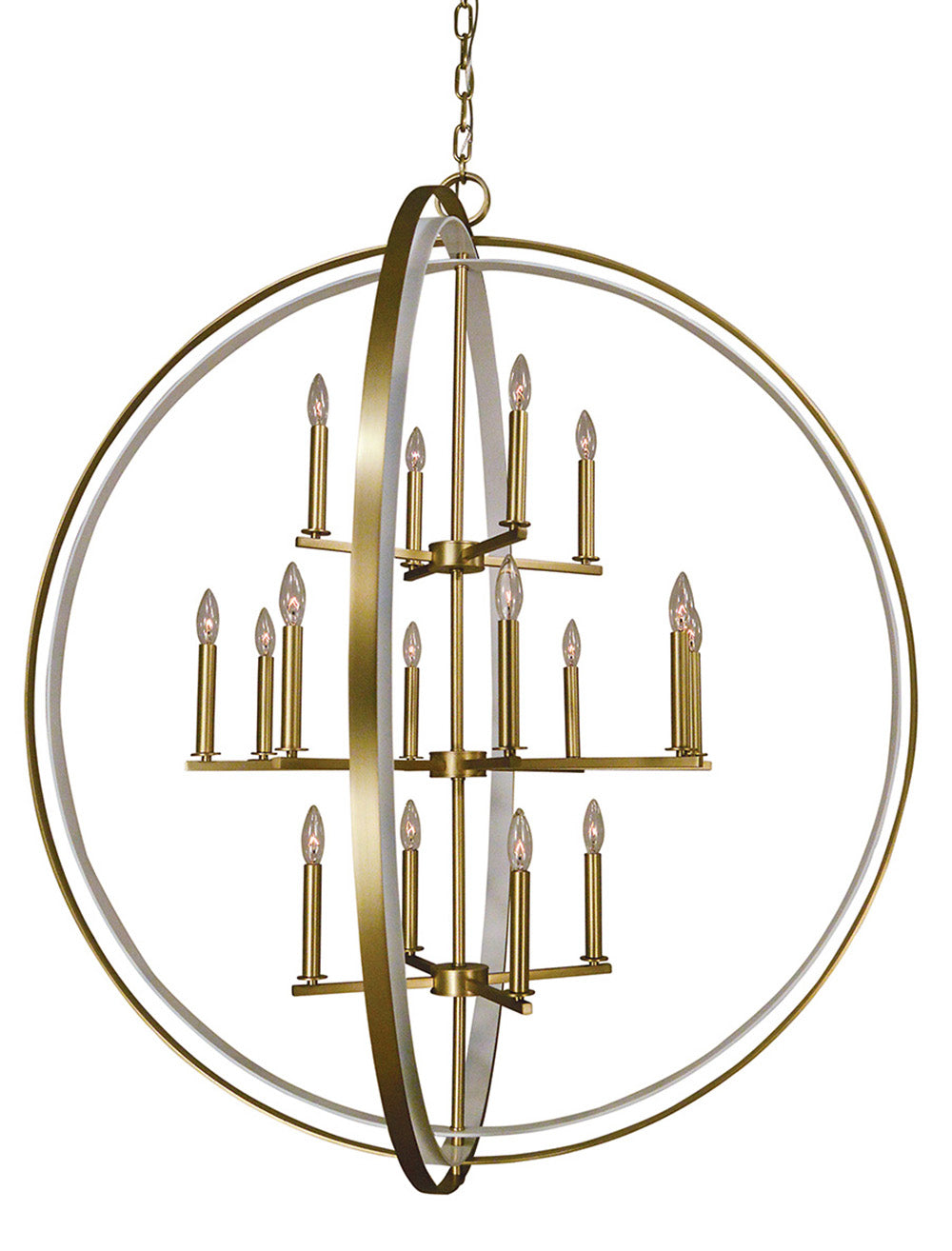 Framburg Constell 16 - Light Satin Brass with Satin White Foyer Chandelier 4656 SB/SW