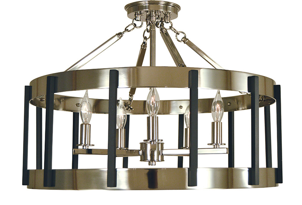 Framburg 5-Light Polished Nickel Matte Black Pantheon Semi-Flush