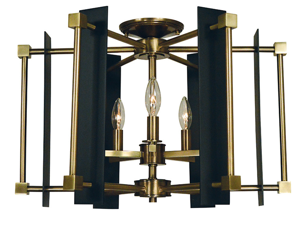 Framburg Louvre 5 - Light Antique Brass with Matte Black Accents Flush Mount 4803 AB/MBLACK