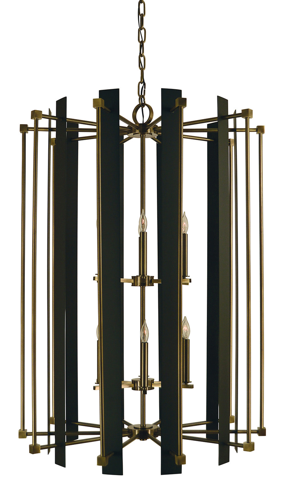 Framburg Louvre 12 - Light Antique Brass with Matte Black Foyer Chandelier 4806 AB/MBLACK