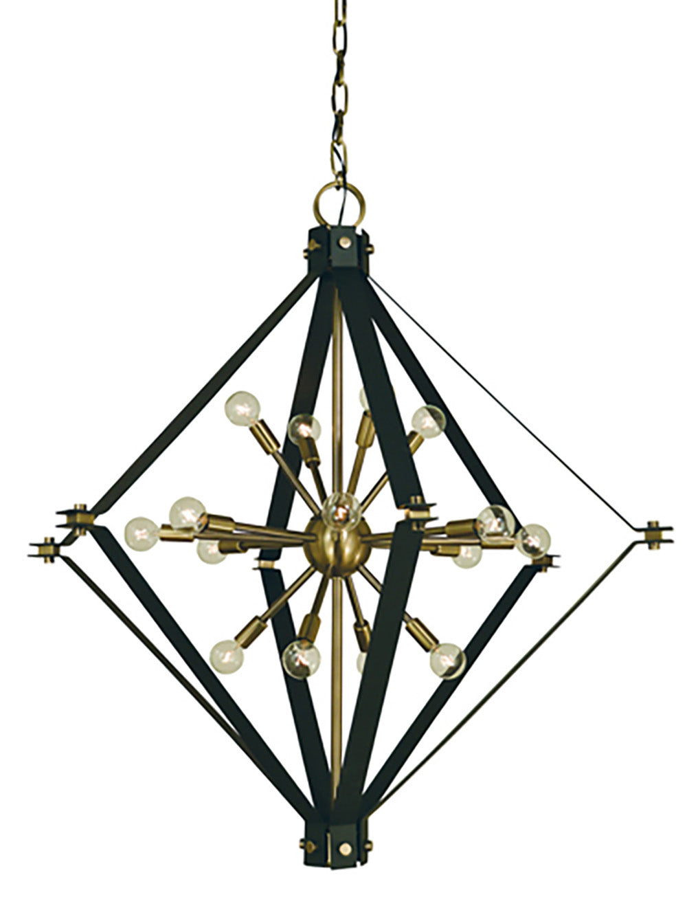 Framburg Axis 16 - Light Antique Brass with Matte Black Foyer Chandelier 4820 AB/MBLACK