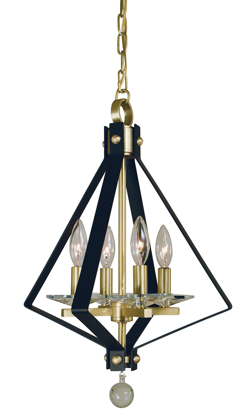 Framburg Ice 4 - Light Satin Brass with Matte Black Accents Mini Chandelier 4924 SB/MBLACK