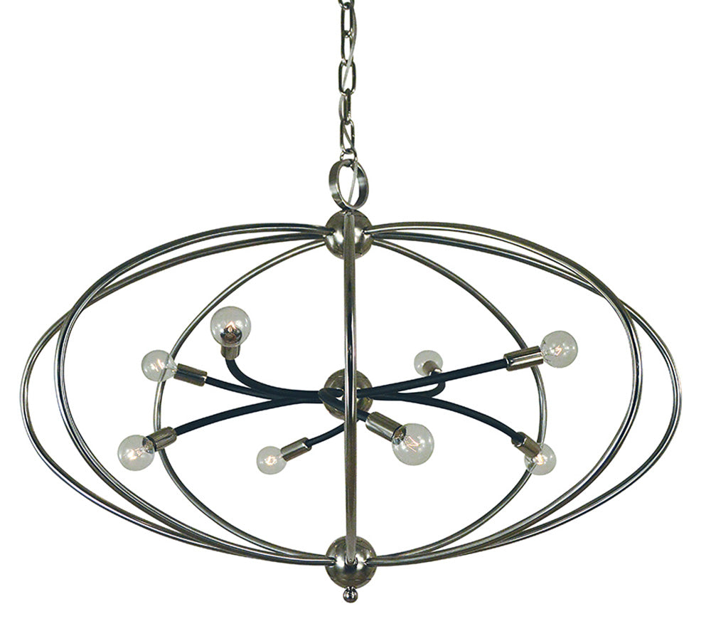 Framburg Orbit 8 - Light Polished Nickel with Matte Black Accents Chandelier 4949 PN/MBLACK