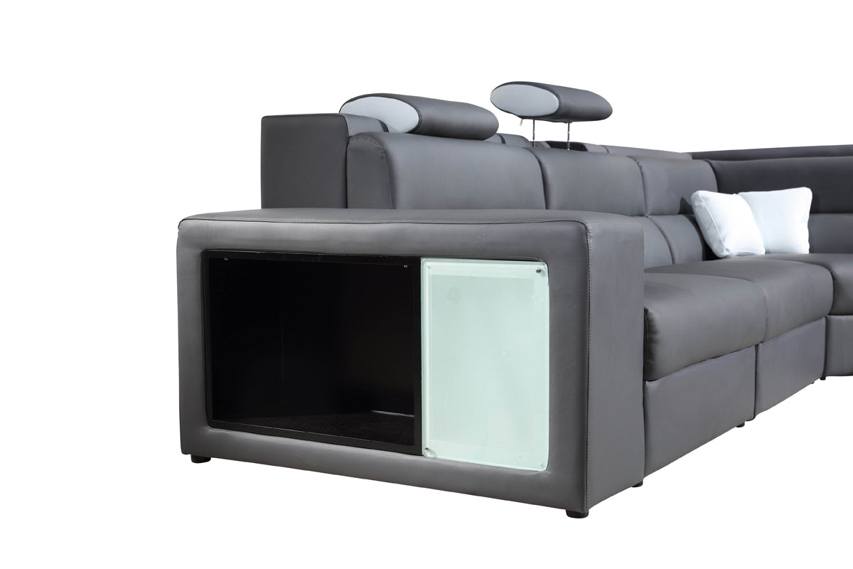 VIG Furniture Divani Casa Polaris Grey Bonded Leather Sectional Sofa Lights