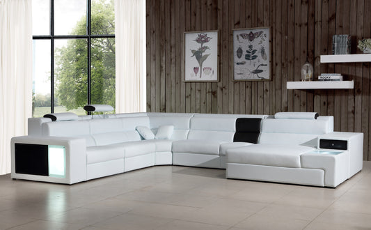 VIG Furniture Divani Casa Polaris White Bonded Leather Sectional Sofa Lights