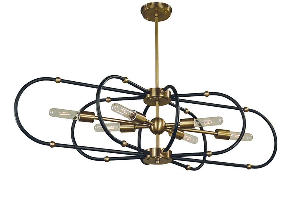 Framburg Pulsar 6 - Light Antique Brass with Matte Black Accents Chandelier 5106 AB/MBLACK