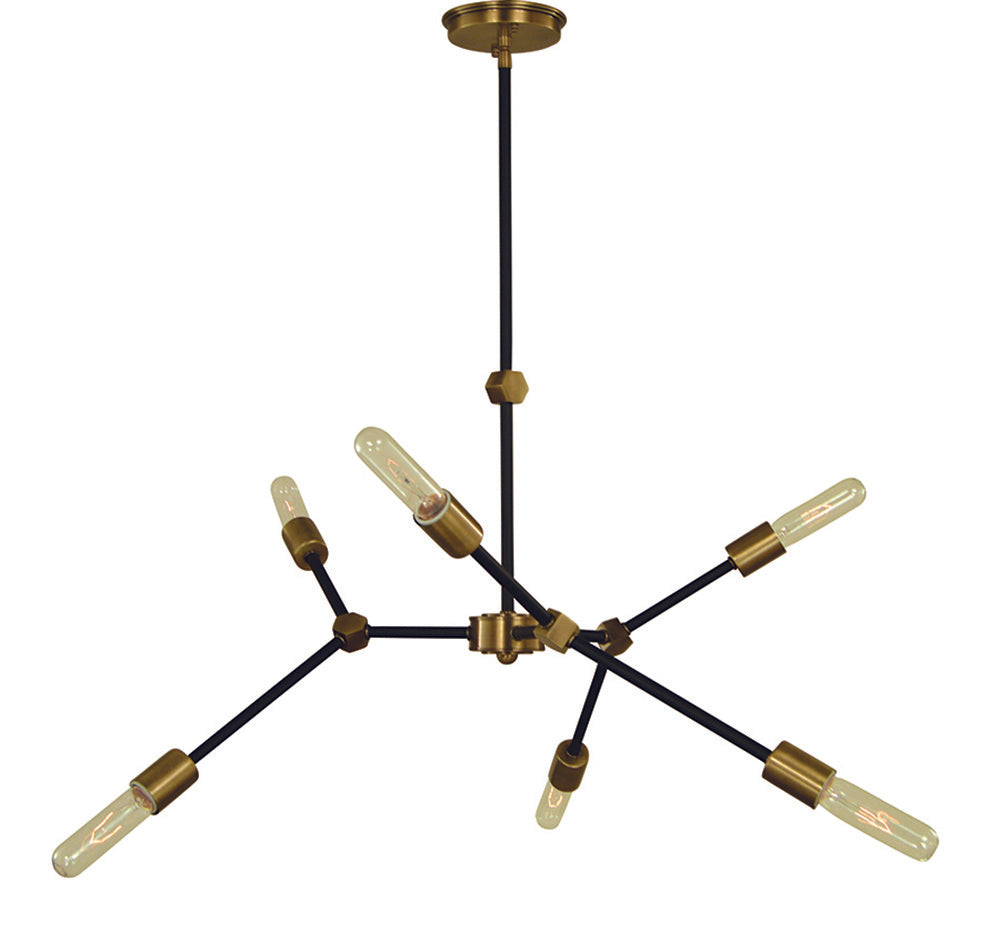 Framburg 6-Light Antique Brass Matte Black Accents Kinetic Dining Chandelier