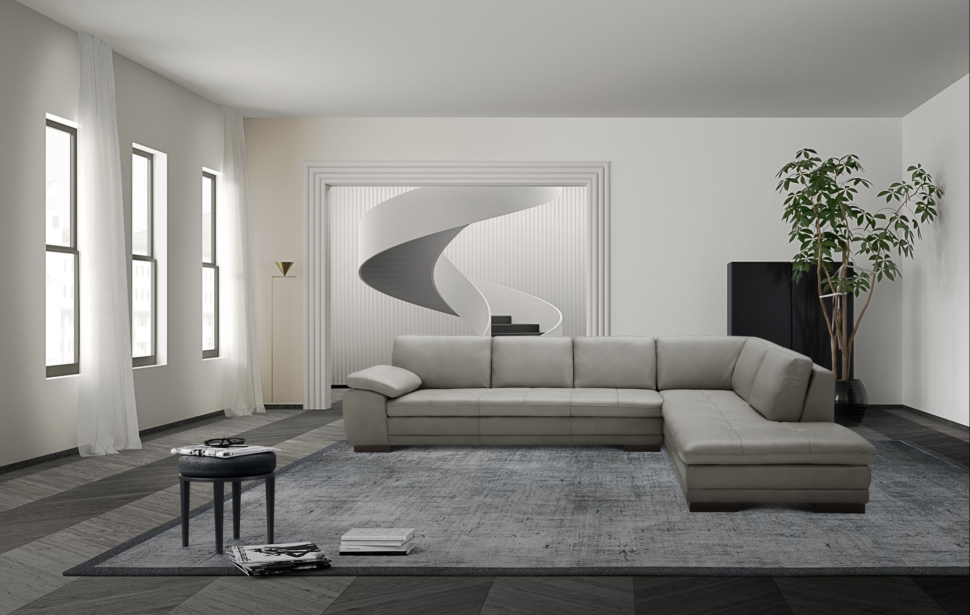 625 Italian Leather Sectional Sofa Grey RHF by JM