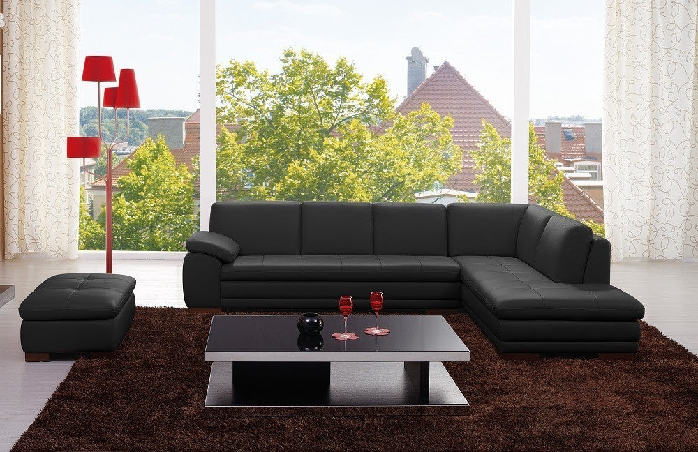 625 Italian Leather Sectional Sofa Black LHF by JM