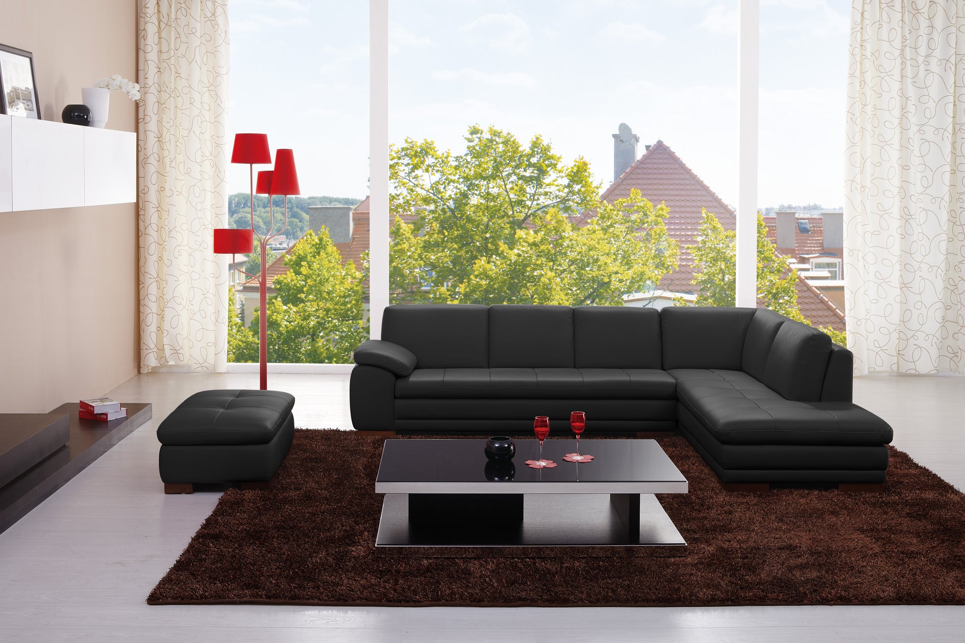625 Italian Leather Sectional Sofa Black RHF by JM