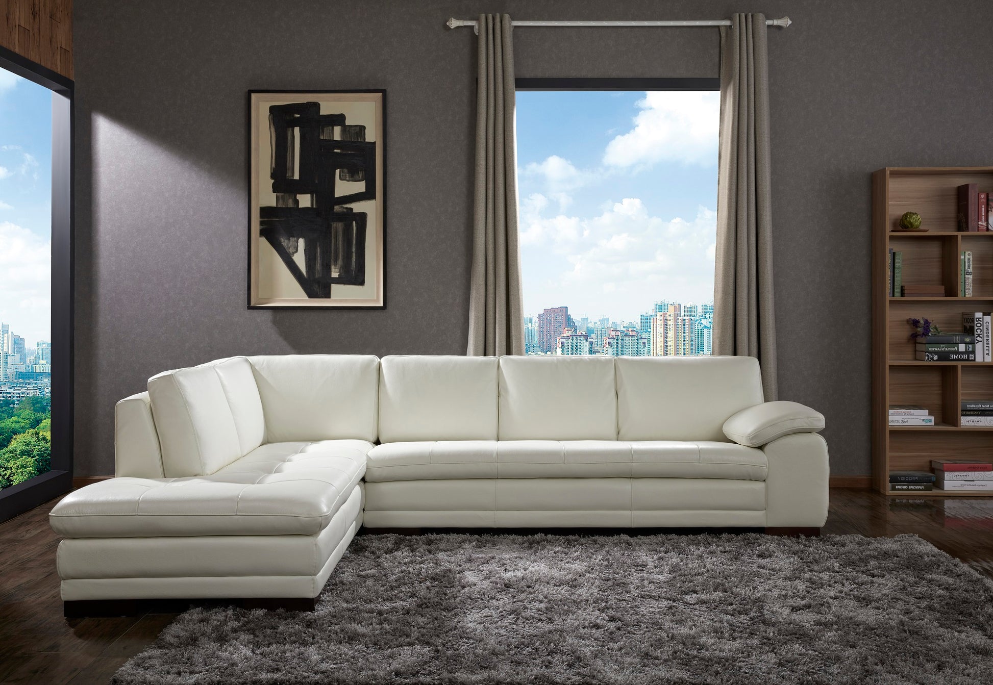 625 Italian Leather Sectional Sofa White LHF by JM