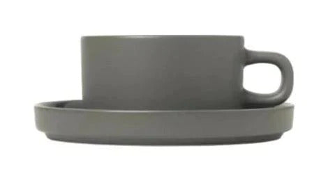 Blomus Pilar Tea Cups Saucers Pewter Set of 2 63975