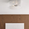 Modern flush mount ceiling light with textured linen glass and soft ambient glow