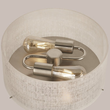 Satin nickel ceiling light featuring hand-blown glass with linen weave texture