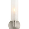 Vetra linen glass wall sconce with satin nickel finish mounted on interior wall