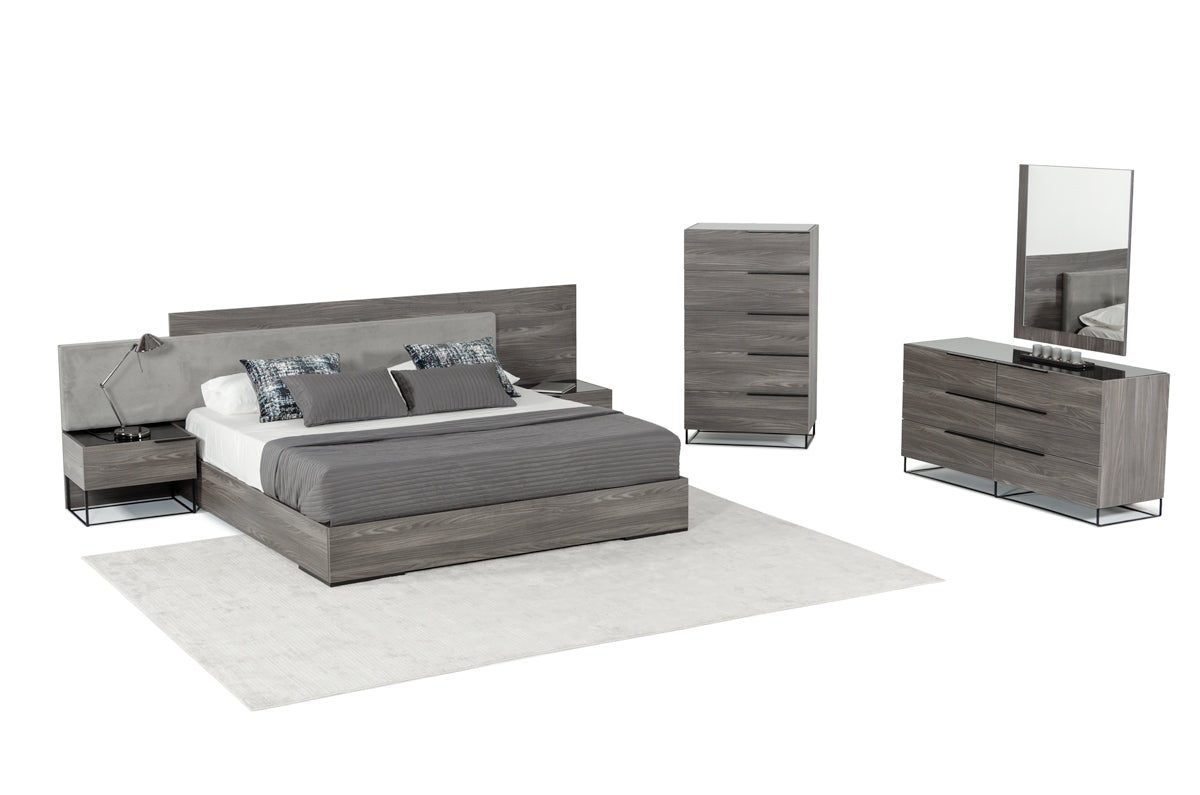 VIG Furniture Nova Domus Enzo Italian Grey Oak Fabric Bed Nightstands