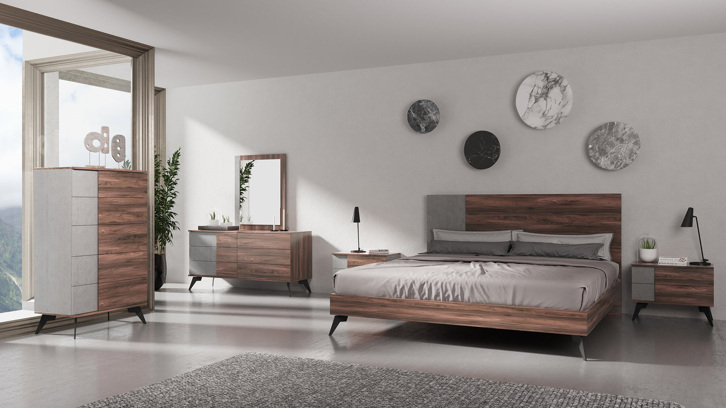 VIG Furniture Nova Domus Palermo Italian Faux Concrete Noce Bodrum Bedroom Set