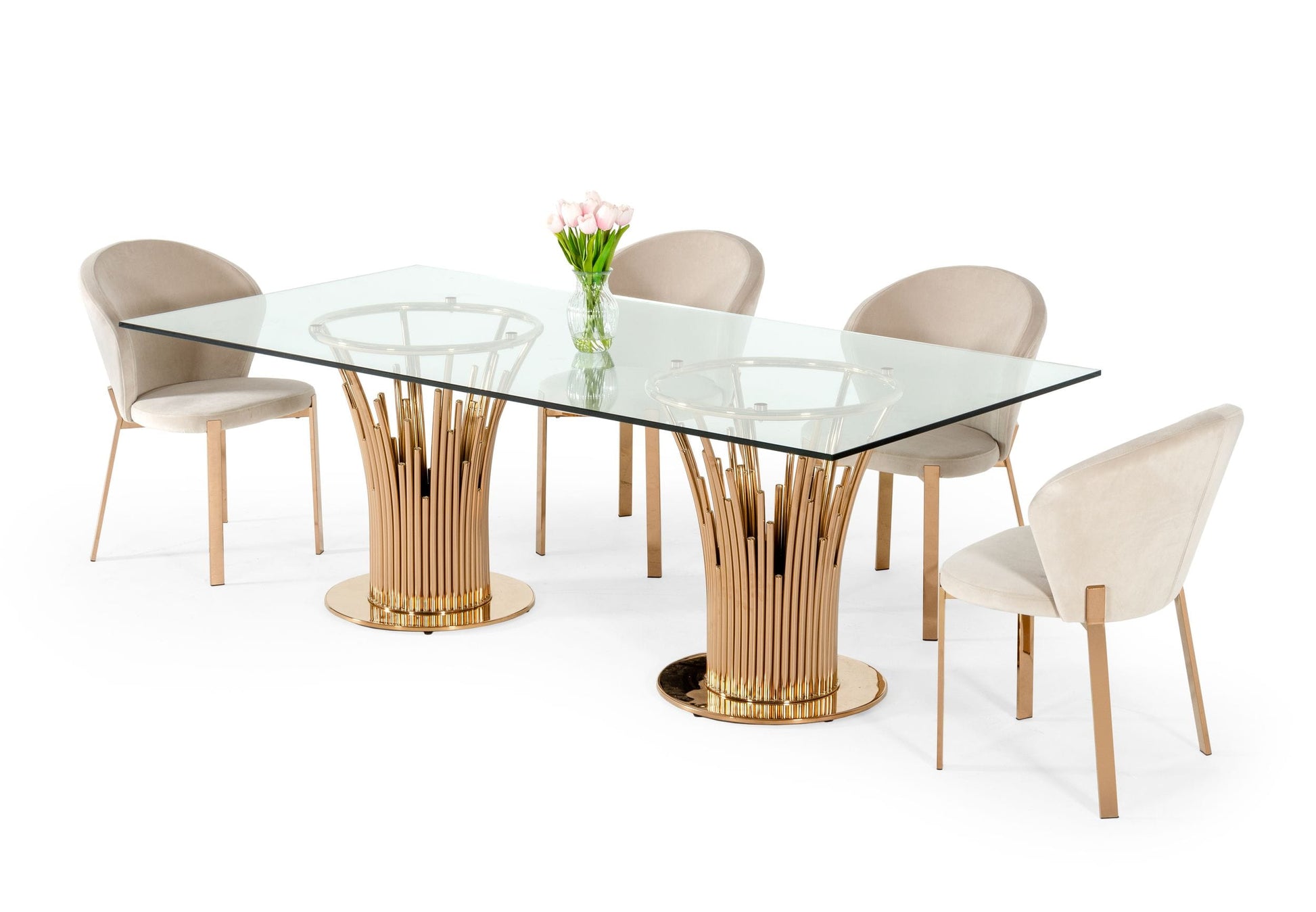 VIG Furniture Modrest Paxton Glass Rosegold Dining Table