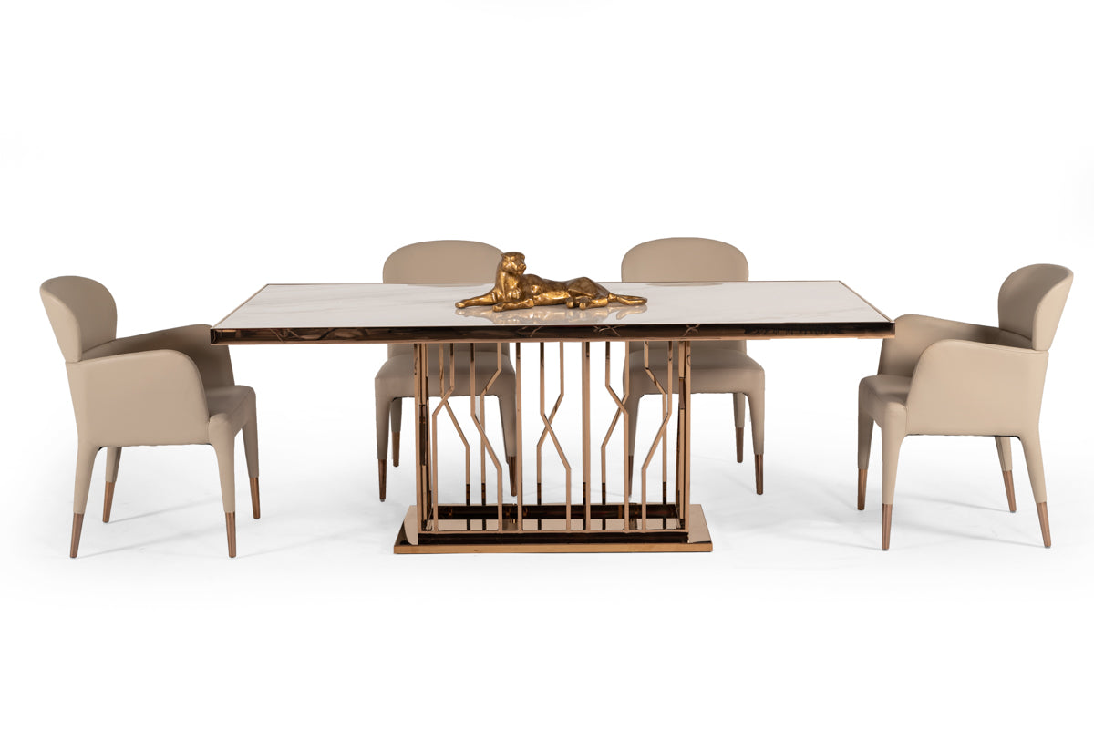 VIG Furniture Modrest Marston White Marble Rosegold Dining Table