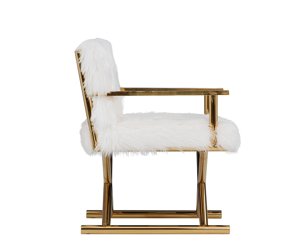 VIG Furniture Modrest Corley White Faux Fur Gold Accent Chair