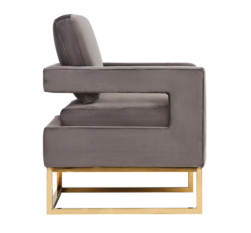 VIG Furniture Modrest Edna Grey Velvet Gold Accent Chair