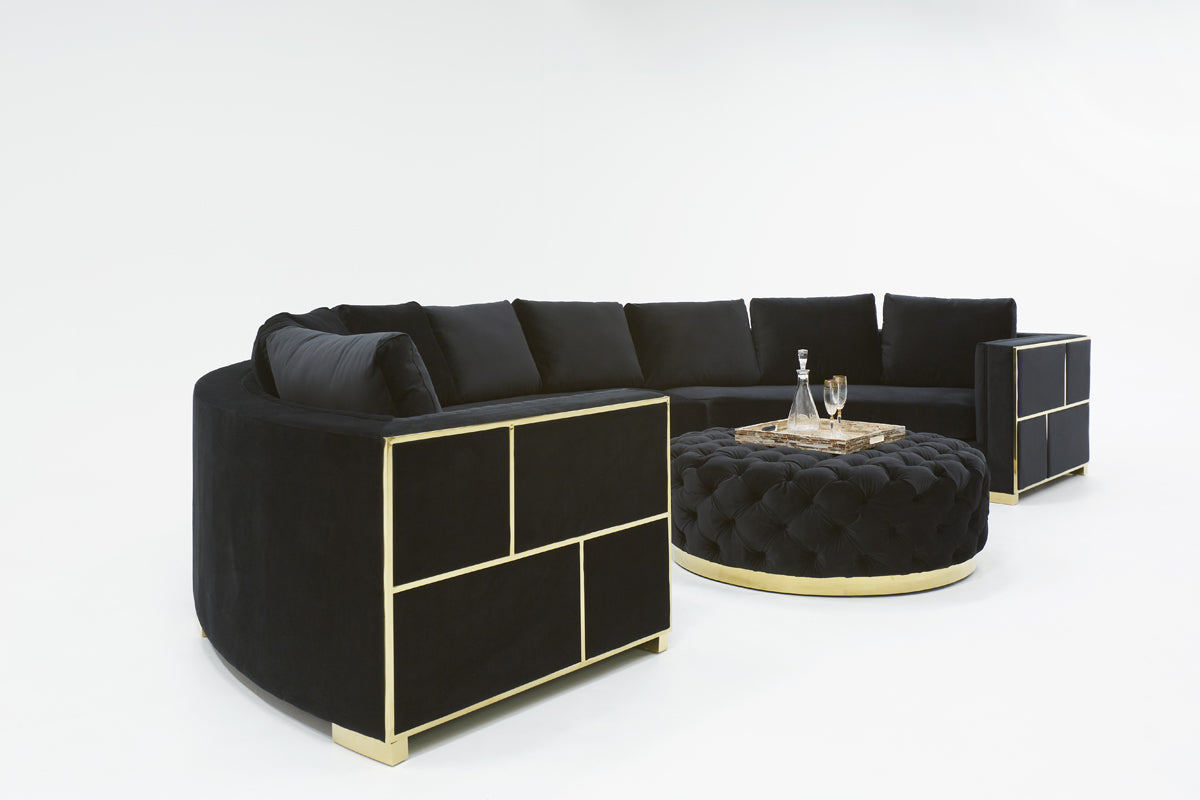 VIG Furniture Divani Casa Ritner Black Velvet Curved Sectional Sofa