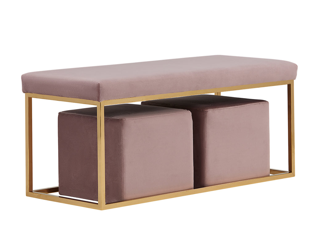 VIG Furniture Divani Casa Walden Mauve Velvet Bench Ottoman Set