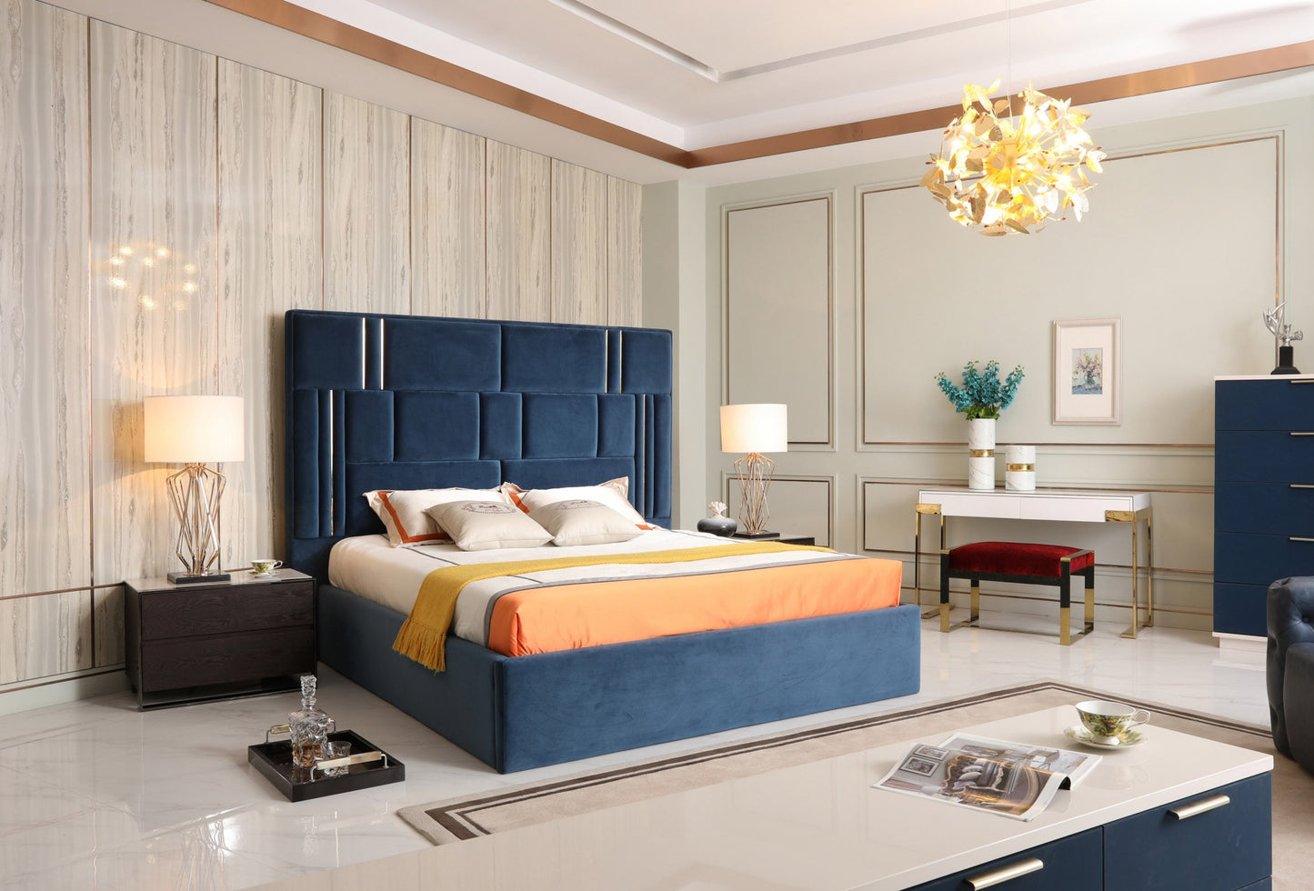 VIG Furniture Modrest Adonis Blue Fabric Bed
