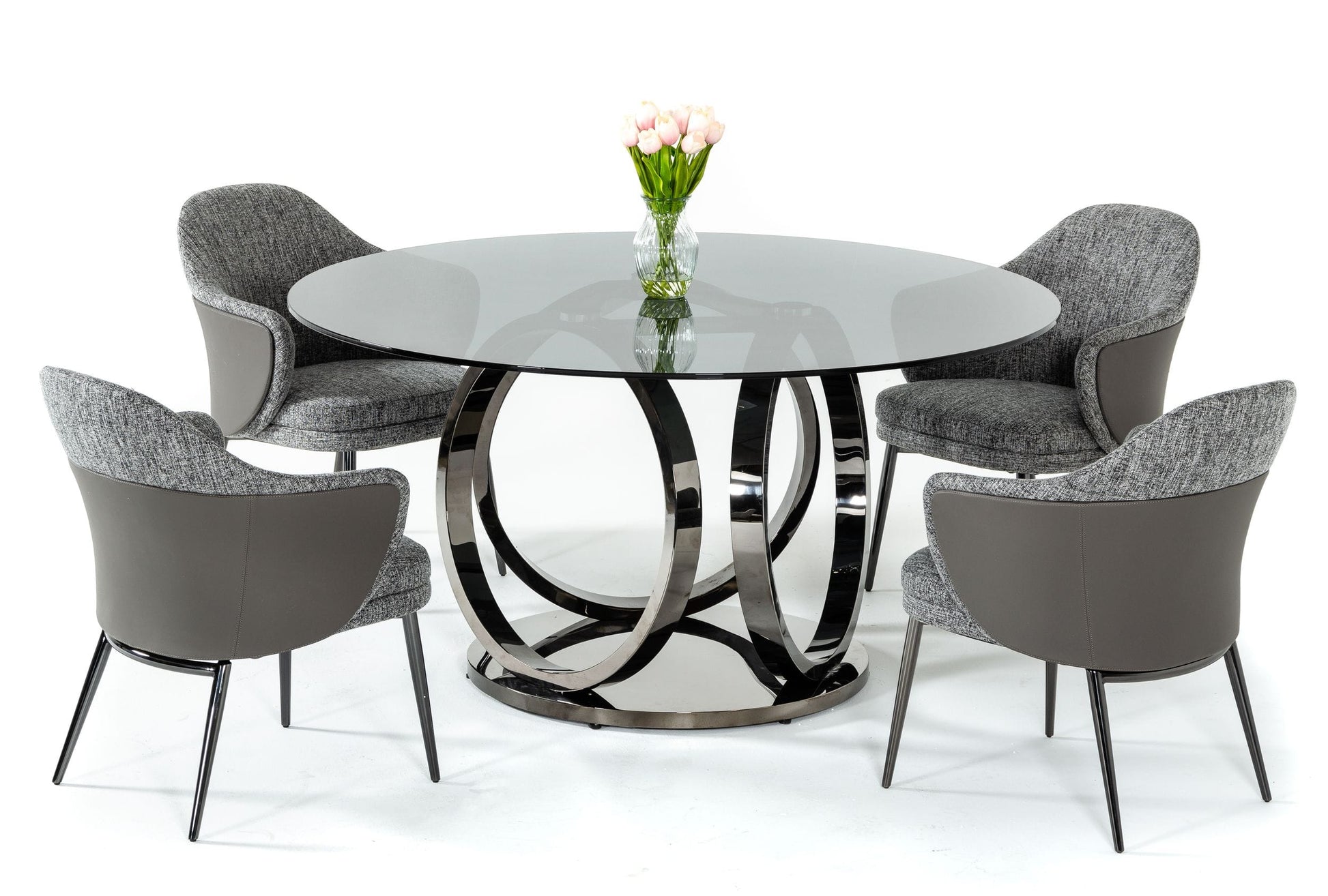 VIG Furniture Modrest Enid Smoked Glass Black Round Dining Table