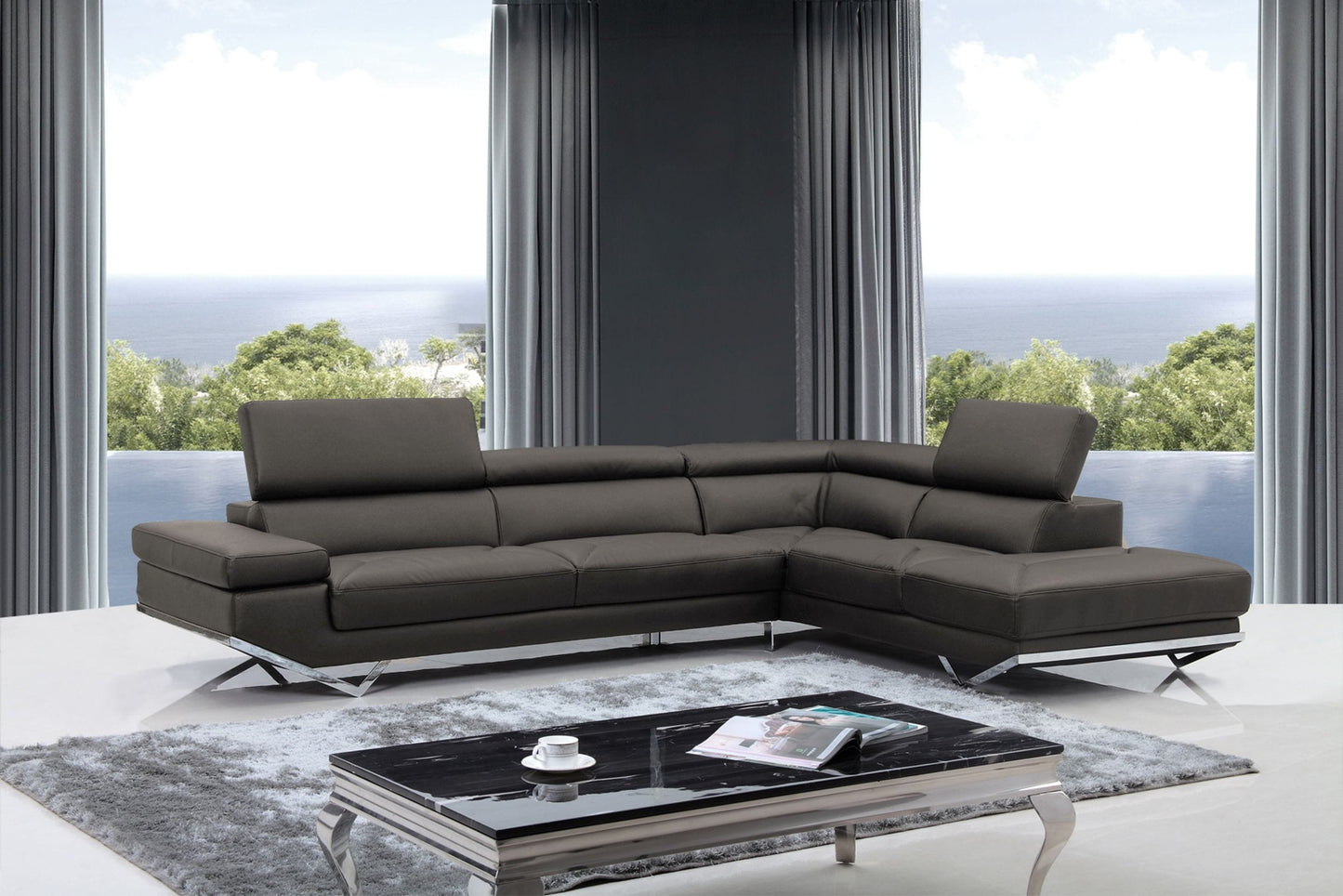 VIG Furniture Divani Casa Quebec Dark Grey Leather Right Sectional Sofa