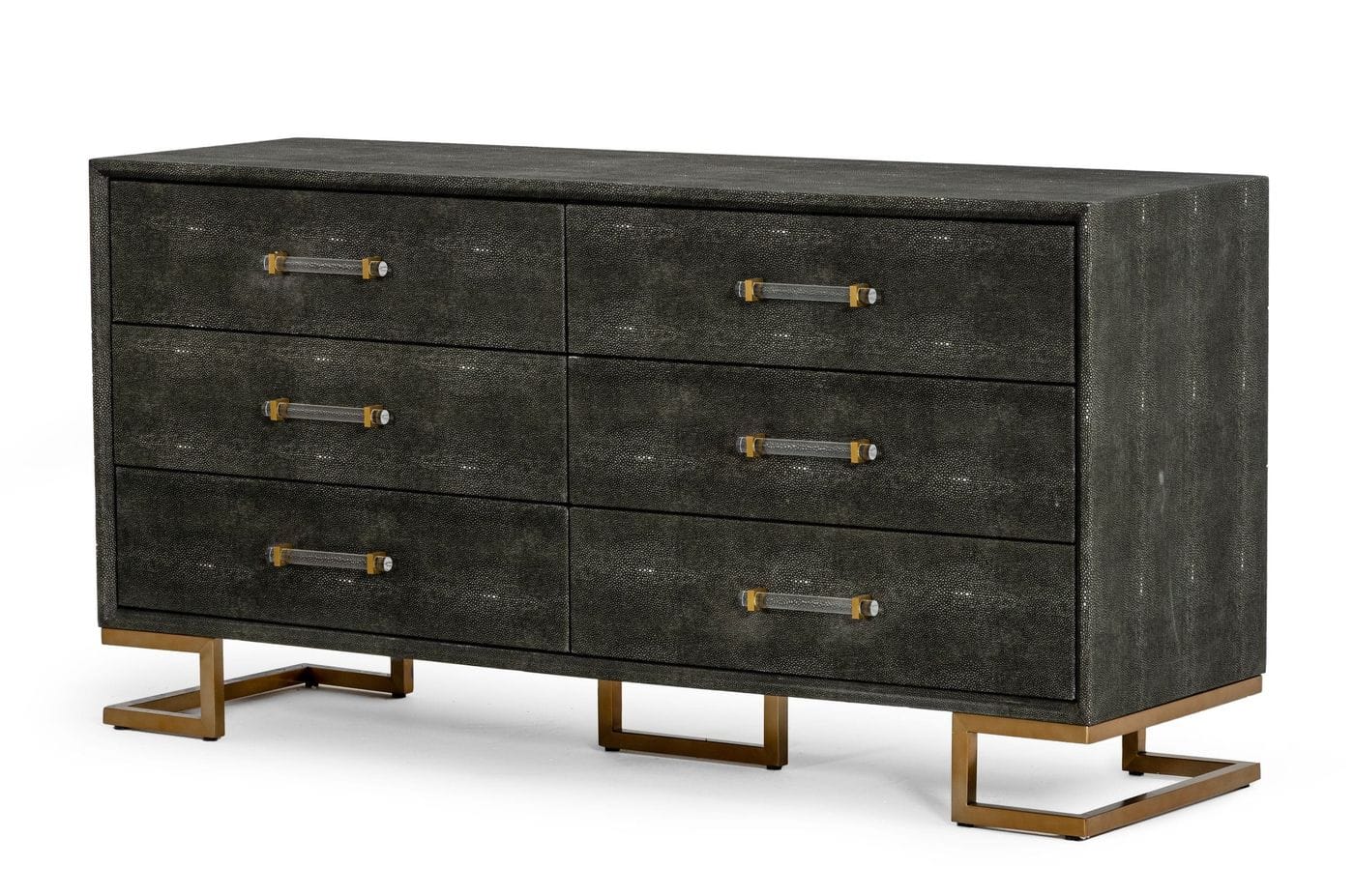 VIG Furniture Modrest Howard Shagreen Grey Leatherette Gold Dresser