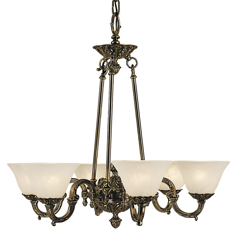 Framburg Napoleonic 6 - Light French Brass with White Marble Glass Shade Dining Chandelier 7886 FB/WH