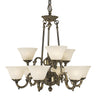 Framburg Napoleonic 9 - Light French Brass with White Marble Glass Shade Dining Chandelier 7889 FB/WH