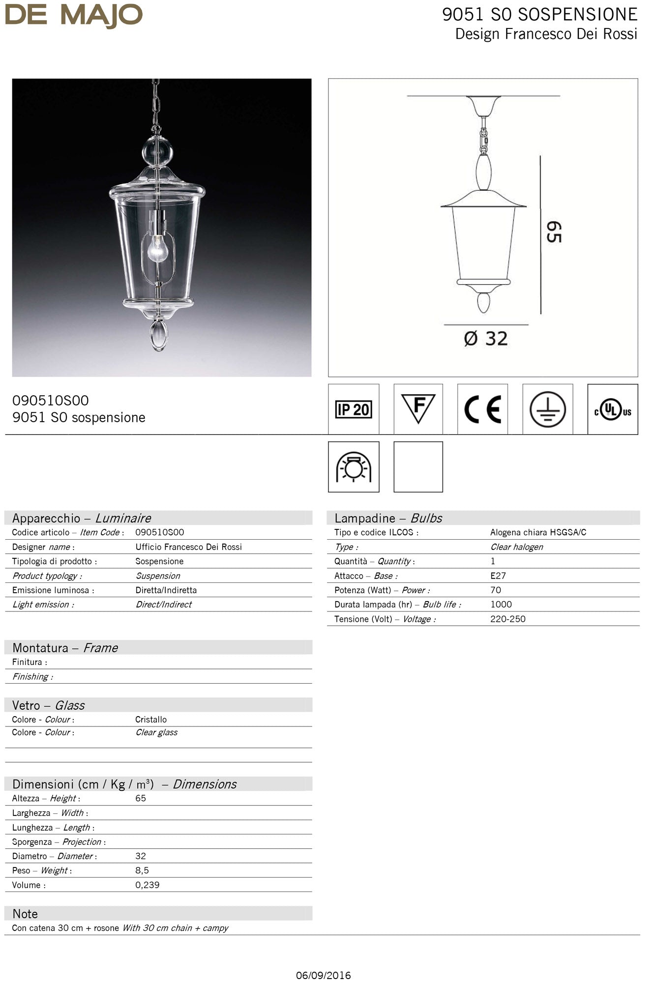 De Majo 9051 Pendant Light
