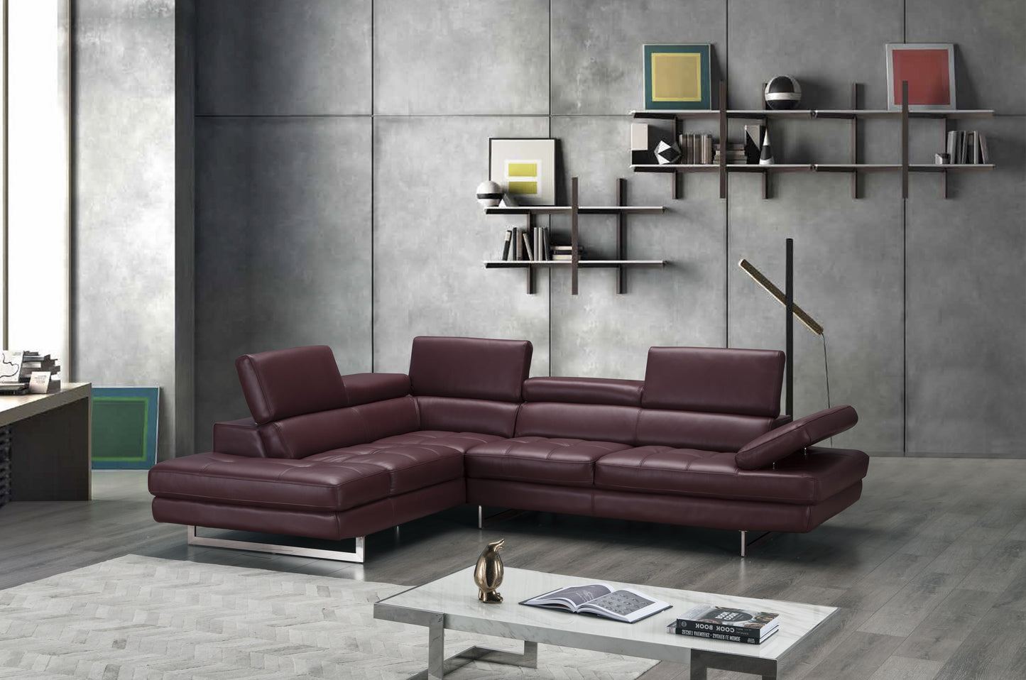 A761 Italian Leather Sectional Sofa Maroon LHF by JM
