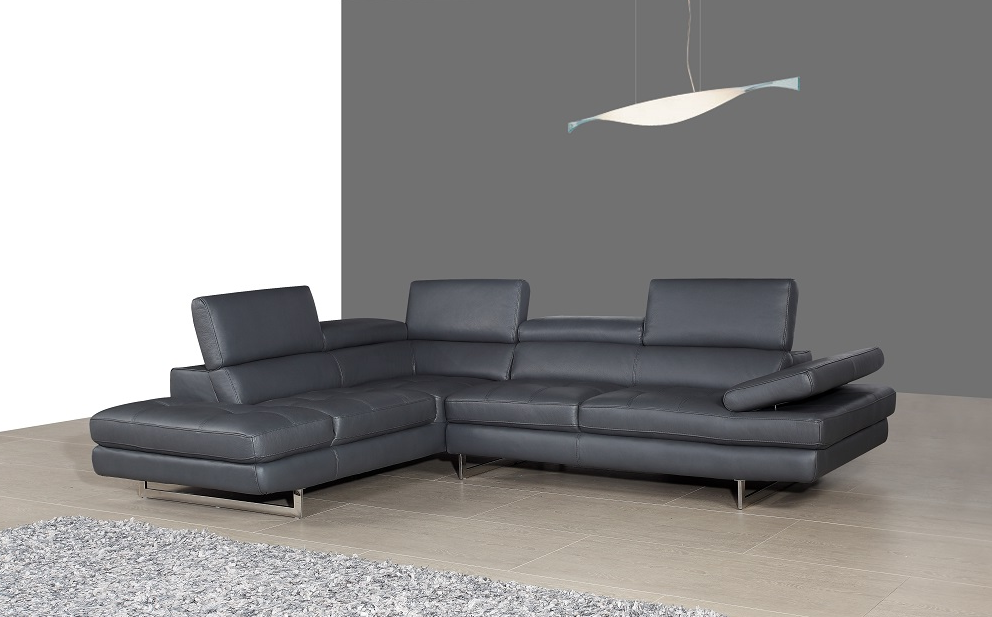 A761 Italian Leather Sectional Sofa Slate Grey LHF by JM