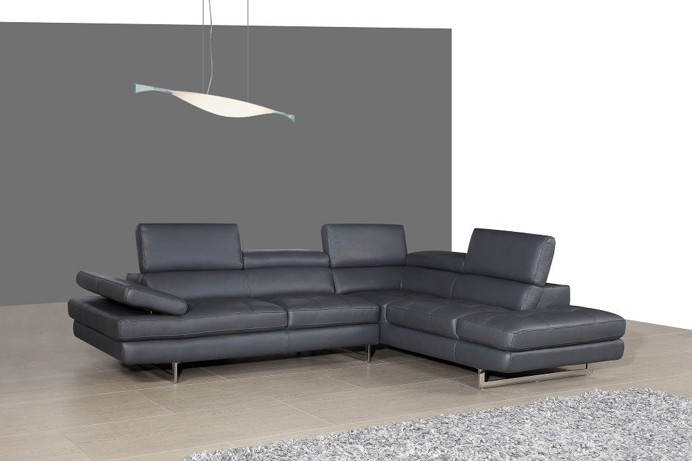 A761 Italian Leather Sectional Sofa Slate Grey RHF by JM