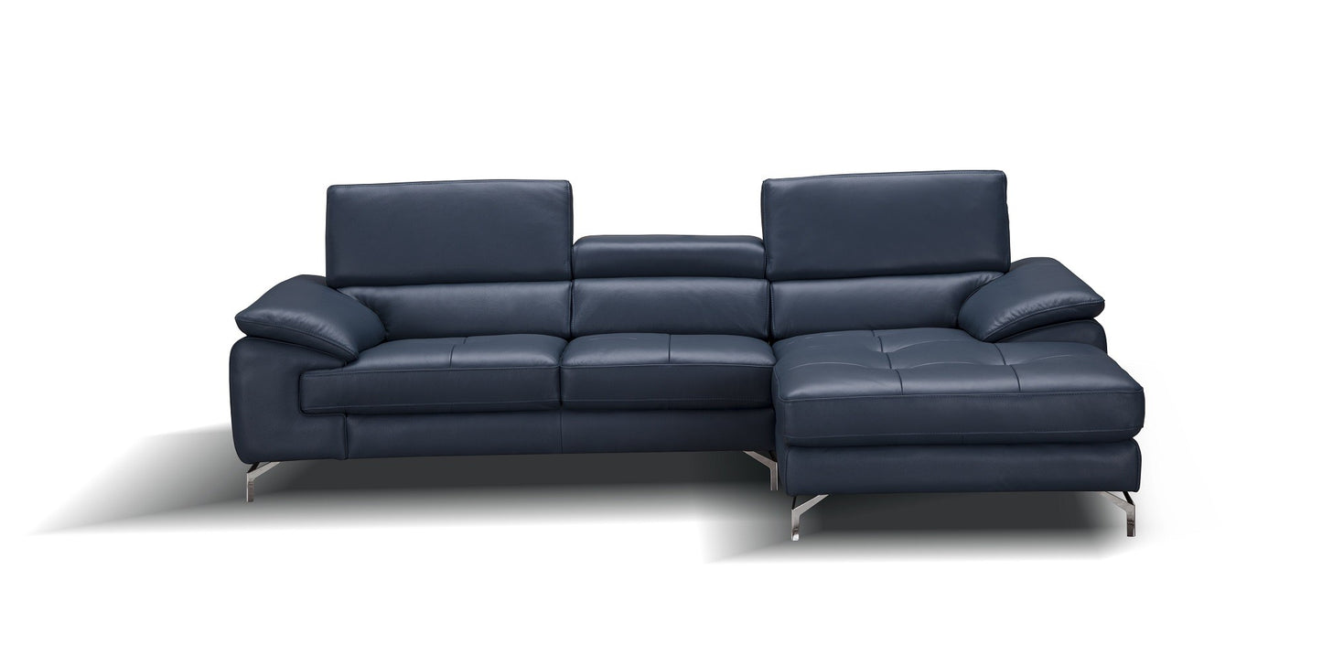 A973B Italian Leather Mini Sectional Sofa RHF Chaise Blue by JM