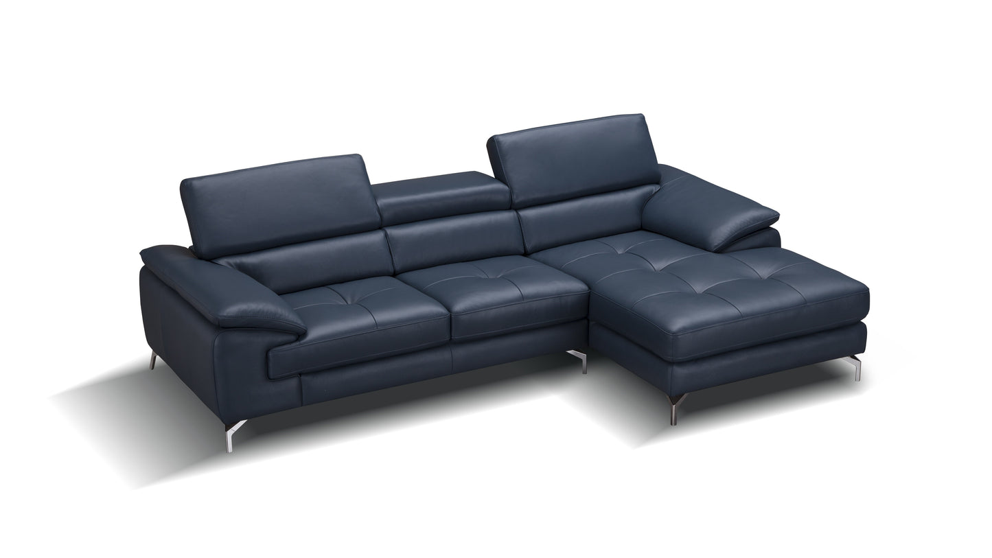 A973B Italian Leather Mini Sectional Sofa RHF Chaise Blue by JM