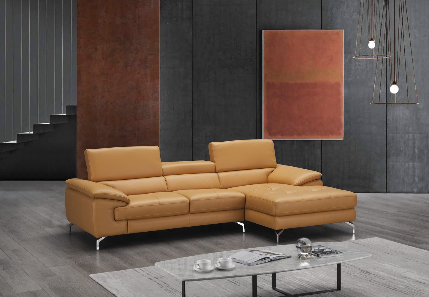 A973B Italian Leather Mini Sectional Sofa RHF Chaise Freesia by JM
