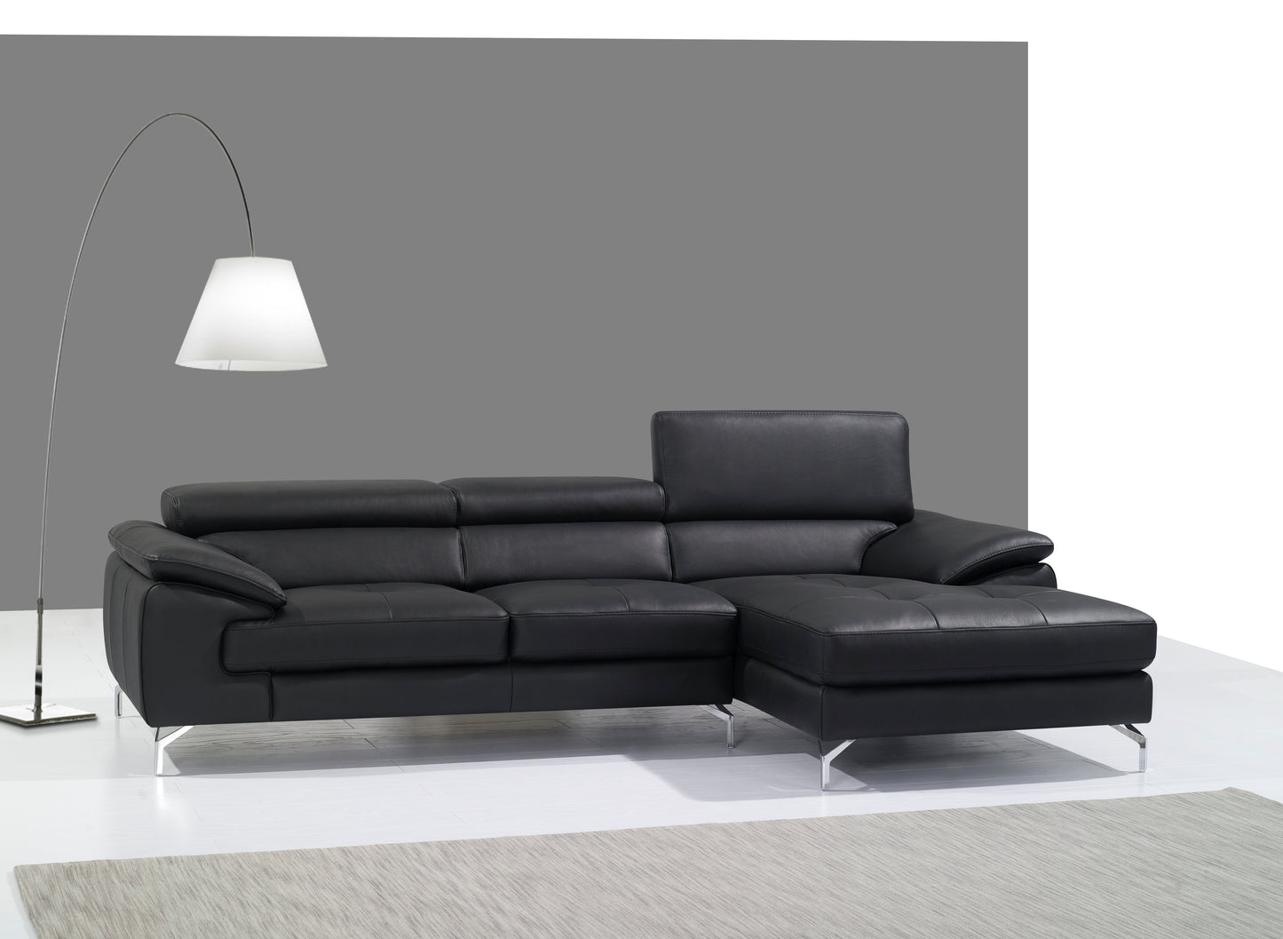 A973B Italian Leather Mini Sectional Sofa RHF Chaise Black by JM
