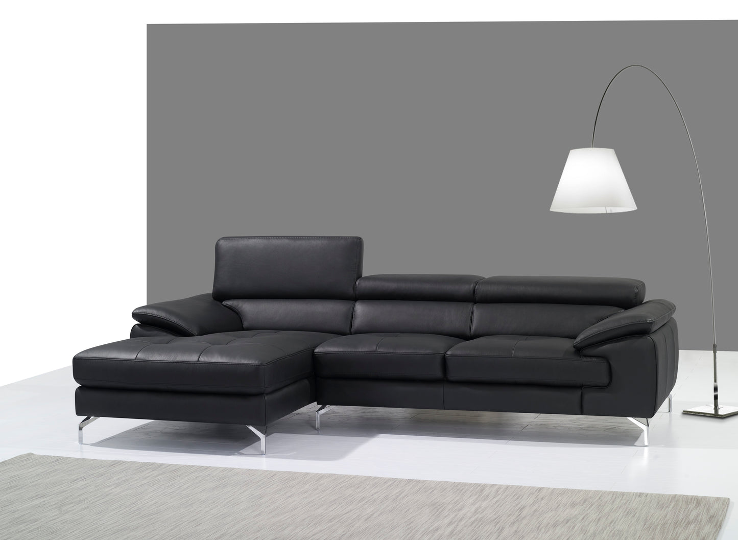 A973B Italian Leather Mini Sectional Sofa LHF Chaise Black by JM
