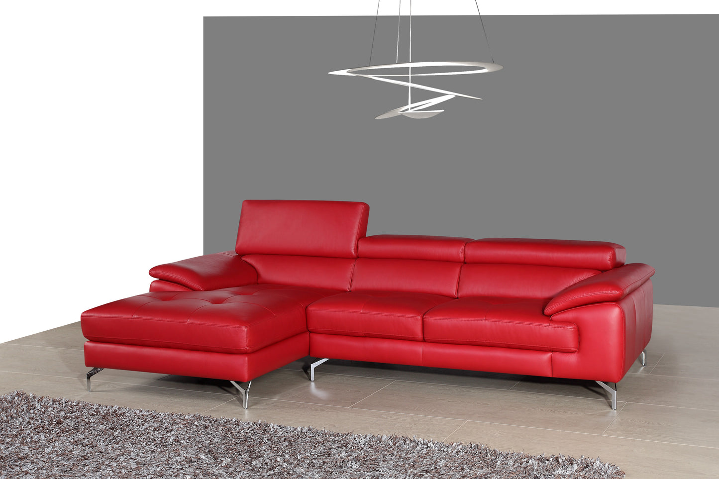 A973B Italian Leather Mini Sectional Sofa LHF Chaise Red by JM