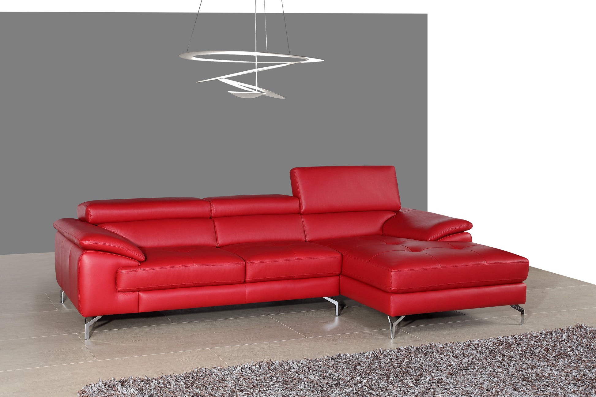 A973B Italian Leather Mini Sectional Sofa RHF Chaise Red by JM