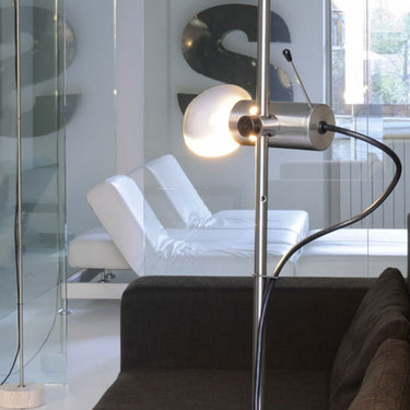 Modern marble floor lamp with height adjustable metal reflector for living room lighting