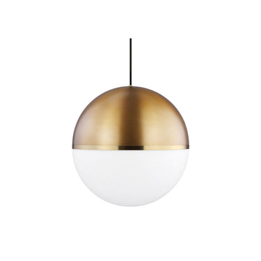 Akova Grande pendants in aged brass bright brass illuminating long marble kitchen counter

