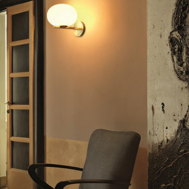Designer Italian Alba 176 wall lamp with satin brass finish and opaline glass shade