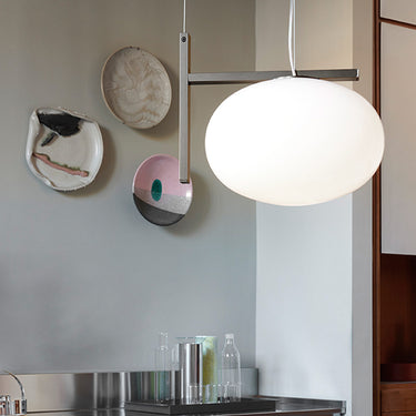 Alba 466 Oluce ceiling lamp in satin brass finish with polished glass for contemporary dining room lighting