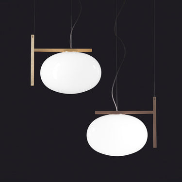 Oluce Alba 466 modern hanging light fixture with blown glass drops and anodic bronze finish for home interiors