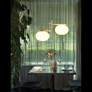 Designer Alba 468 ceiling lamp with opaline glass drops and anodic bronze finish